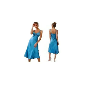 NWT Selfie Leslie Womens Sleeveless Perfect Day Satin Midi Dress Teal Small